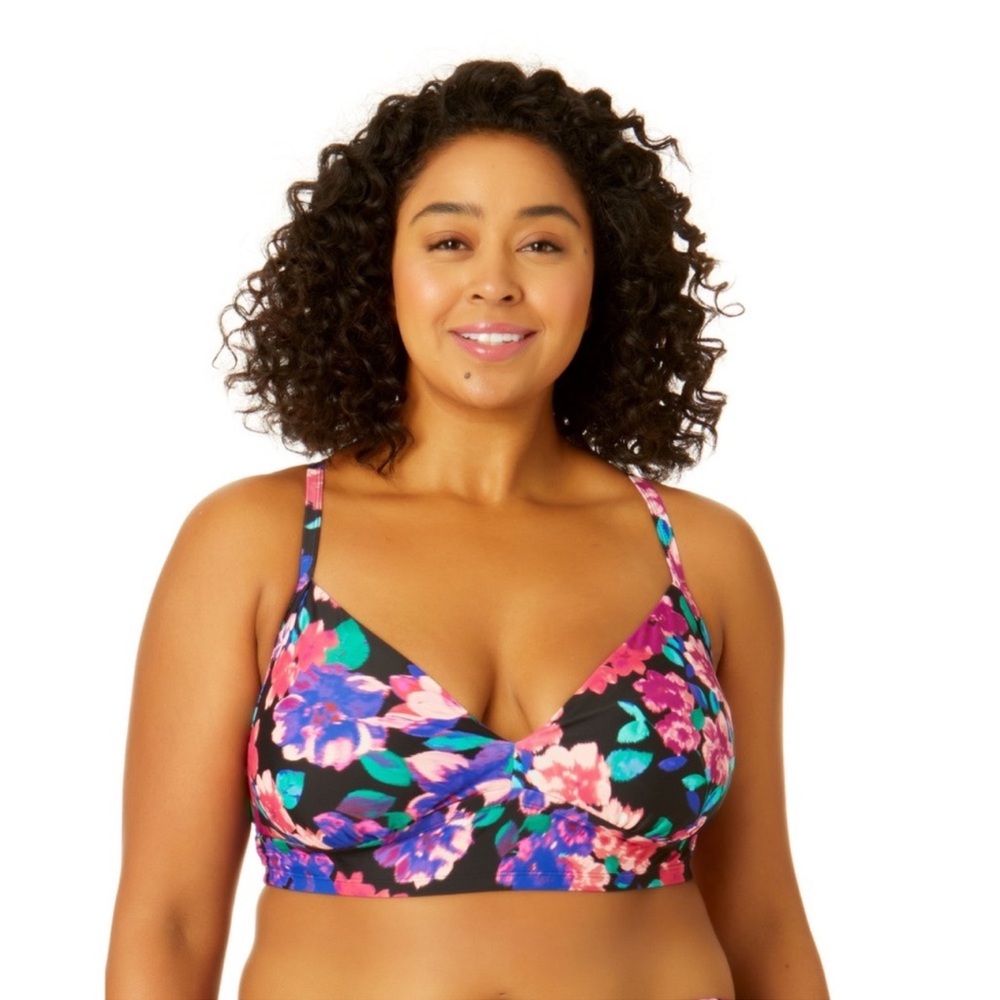 {Plus Size} NWT 3X Time & Tru Bikini Set~ Black Colorful Floral~ Mid-Rise (A2)
